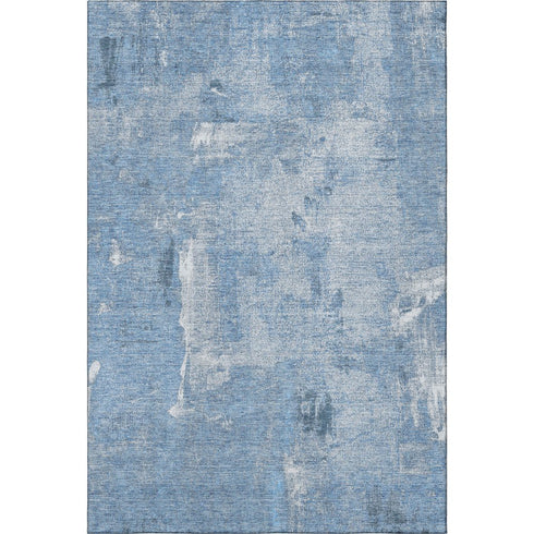 5' X 8' Denim Blue And Ivory Abstract Washable Area Rug With UV Protection
