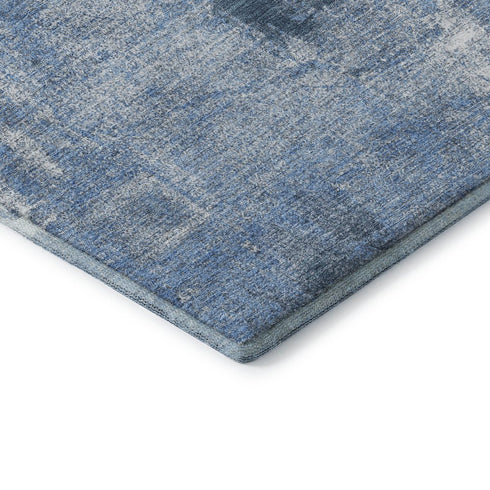 8' X 10' Denim Blue And Ivory Abstract Washable Area Rug With UV Protection