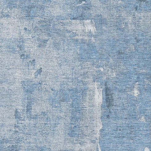 8' X 10' Denim Blue And Ivory Abstract Washable Area Rug With UV Protection