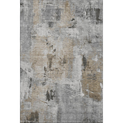 8' X 10' Gray Brown And Ivory Abstract Washable Area Rug With UV Protection