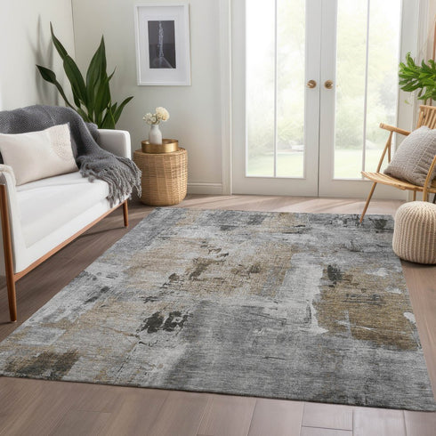8' X 10' Gray Brown And Ivory Abstract Washable Area Rug With UV Protection