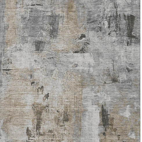8' X 10' Gray Brown And Ivory Abstract Washable Area Rug With UV Protection