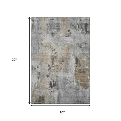 8' X 10' Gray Brown And Ivory Abstract Washable Area Rug With UV Protection