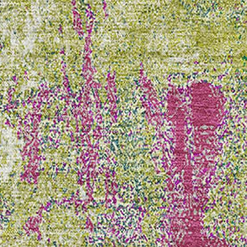 5' X 8' Lime Green Pink And Yellow Abstract Washable Area Rug With UV Protection
