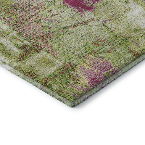 8' Lime Green Pink And Yellow Abstract Washable Round Rug With UV Protection