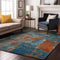 8' X 10' Navy Blue Orange And Teal Abstract Washable Area Rug With UV Protection