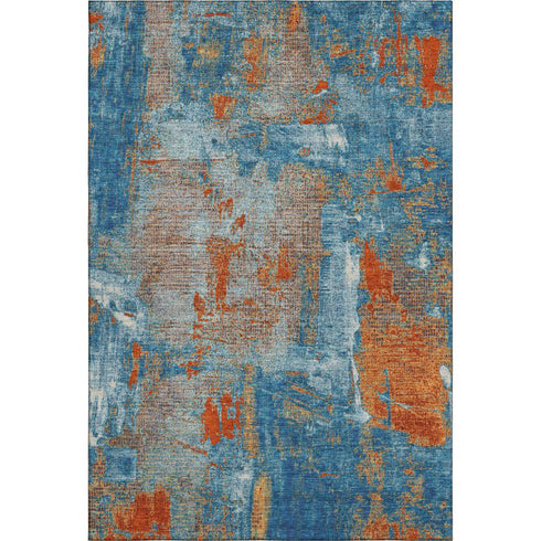 8' X 10' Navy Blue Orange And Teal Abstract Washable Area Rug With UV Protection