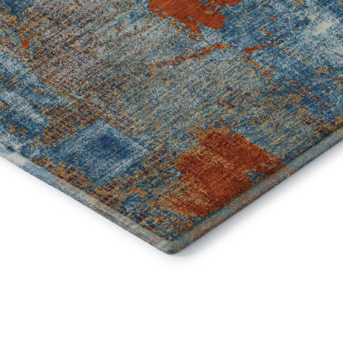 9' X 12' Navy Blue Orange And Teal Abstract Washable Area Rug With UV Protection