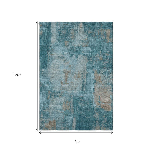 8' X 10' Teal And Taupe Abstract Washable Area Rug With UV Protection