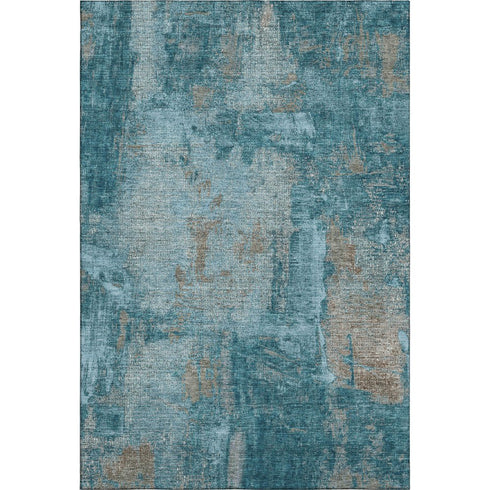 8' X 10' Teal And Taupe Abstract Washable Area Rug With UV Protection
