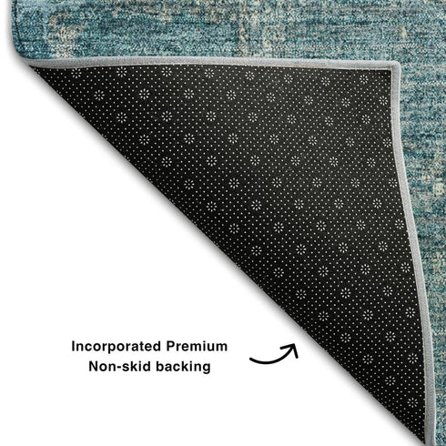 8' X 10' Teal And Taupe Abstract Washable Area Rug With UV Protection