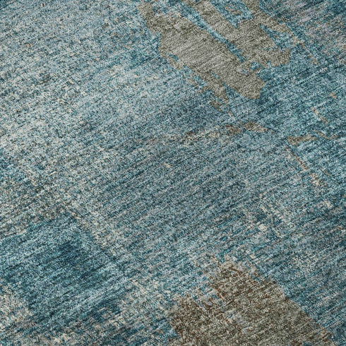 8' X 10' Teal And Taupe Abstract Washable Area Rug With UV Protection