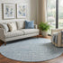 8' Denim Blue And Ivory Geometric Washable Round Rug With UV Protection