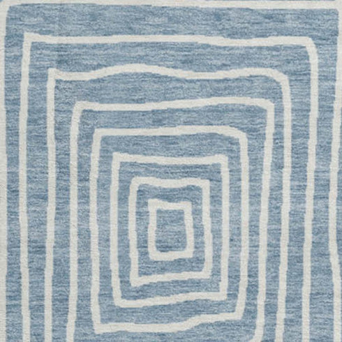 8' Denim Blue And Ivory Geometric Washable Round Rug With UV Protection