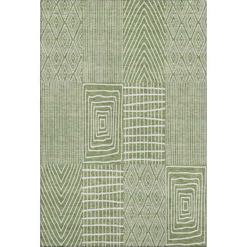 5' X 8' Green And Ivory Geometric Washable Area Rug With UV Protection