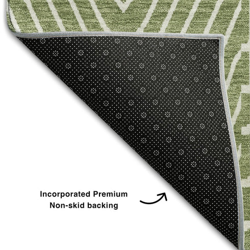 5' X 8' Green And Ivory Geometric Washable Area Rug With UV Protection
