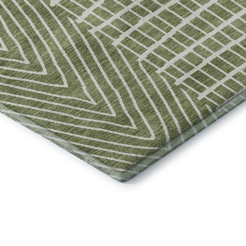 5' X 8' Green And Ivory Geometric Washable Area Rug With UV Protection