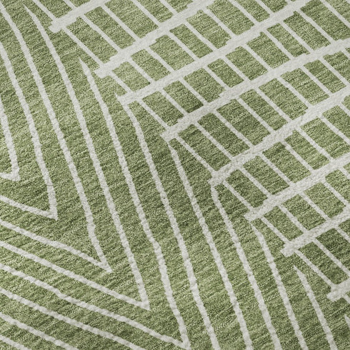 5' X 8' Green And Ivory Geometric Washable Area Rug With UV Protection