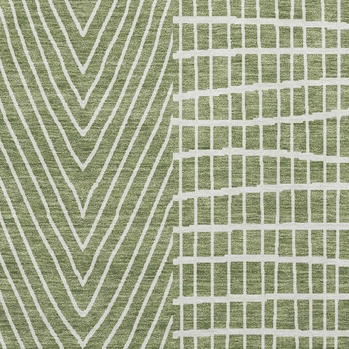 5' X 8' Green And Ivory Geometric Washable Area Rug With UV Protection