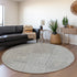 8' Gray And Ivory Geometric Washable Round Rug With UV Protection
