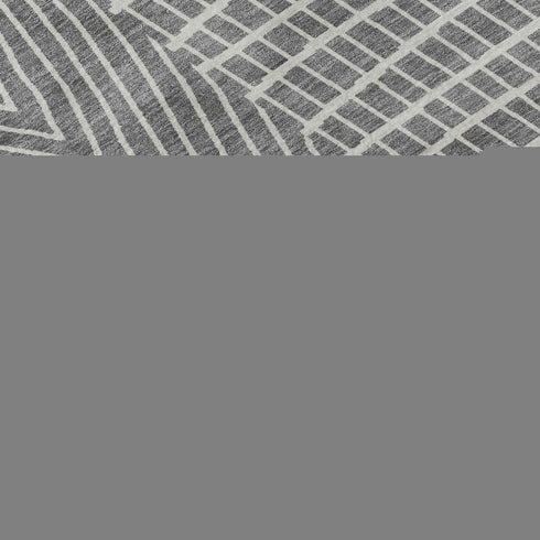 8' Gray And Ivory Geometric Washable Round Rug With UV Protection