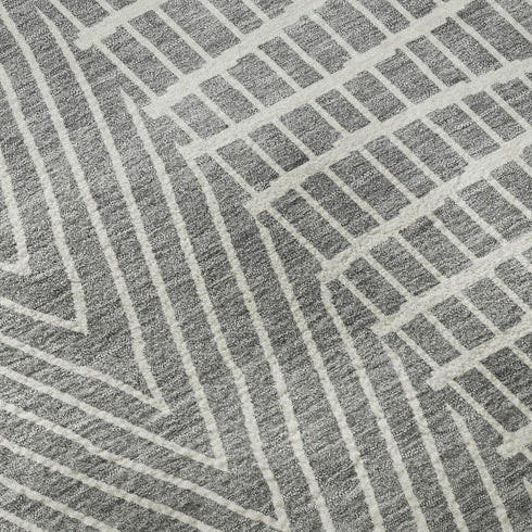 8' Gray And Ivory Geometric Washable Round Rug With UV Protection