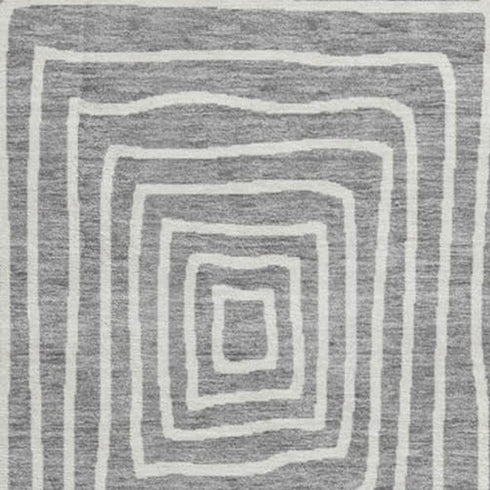 8' Gray And Ivory Geometric Washable Round Rug With UV Protection