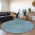 8' Teal And Ivory Geometric Washable Round Rug With UV Protection