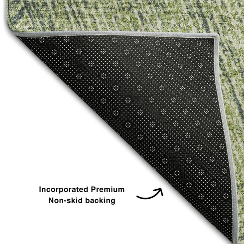 9' X 12' Artichoke Green And Beige Abstract Washable Area Rug With UV Protection
