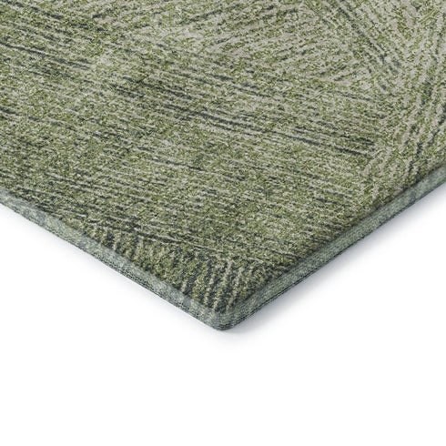 9' X 12' Artichoke Green And Beige Abstract Washable Area Rug With UV Protection