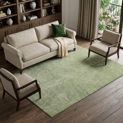9' X 12' Artichoke Green And Beige Abstract Washable Area Rug With UV Protection