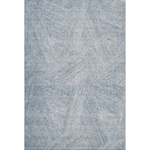 5' X 8' Denim Blue And Ivory Abstract Washable Area Rug With UV Protection