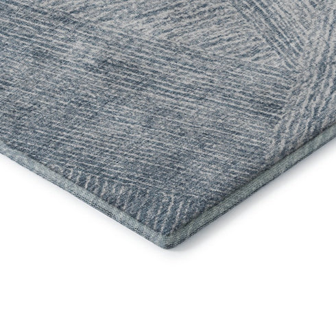 5' X 8' Denim Blue And Ivory Abstract Washable Area Rug With UV Protection