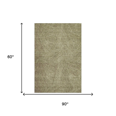 5' X 8' Green And Beige Abstract Washable Area Rug With UV Protection