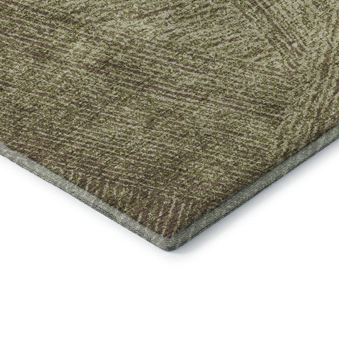 5' X 8' Green And Beige Abstract Washable Area Rug With UV Protection