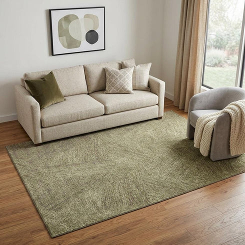 5' X 8' Green And Beige Abstract Washable Area Rug With UV Protection