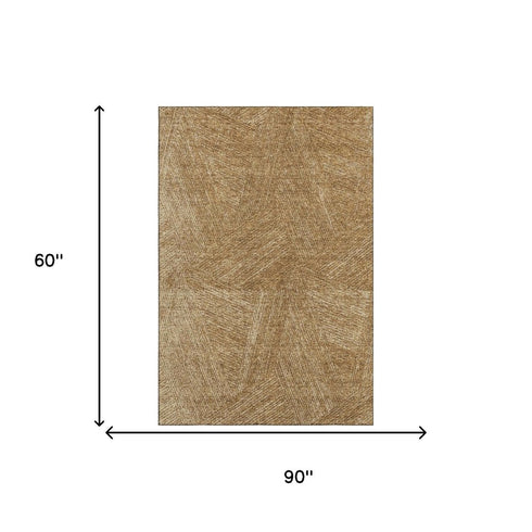 5' X 8' Gold And Beige Abstract Washable Area Rug With UV Protection