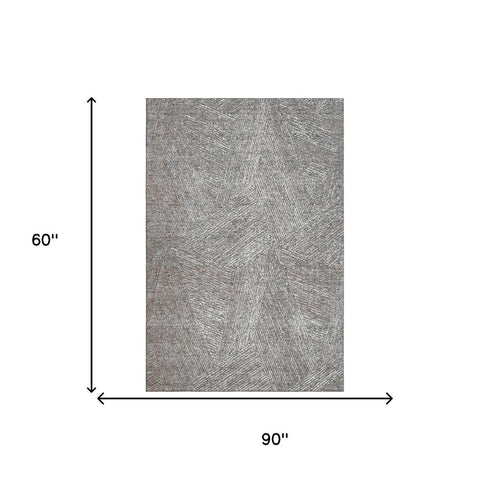 5' X 8' Gray And Silver Abstract Washable Area Rug With UV Protection