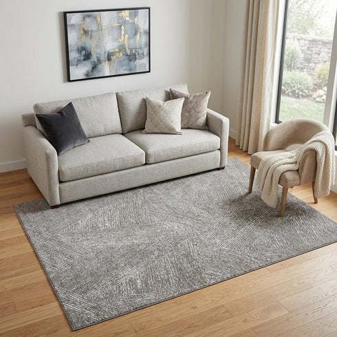 5' X 8' Gray And Silver Abstract Washable Area Rug With UV Protection