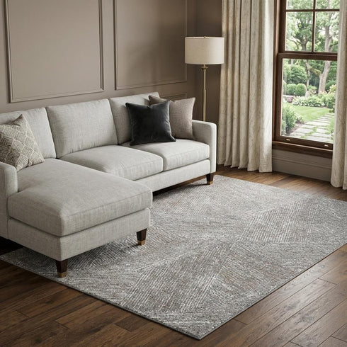 9' X 12' Gray And Silver Abstract Washable Area Rug With UV Protection
