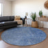 8' Navy Blue And Ivory Abstract Washable Round Rug With UV Protection