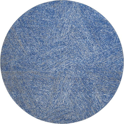 8' Navy Blue And Ivory Abstract Washable Round Rug With UV Protection