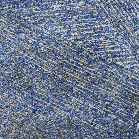 8' Navy Blue And Ivory Abstract Washable Round Rug With UV Protection