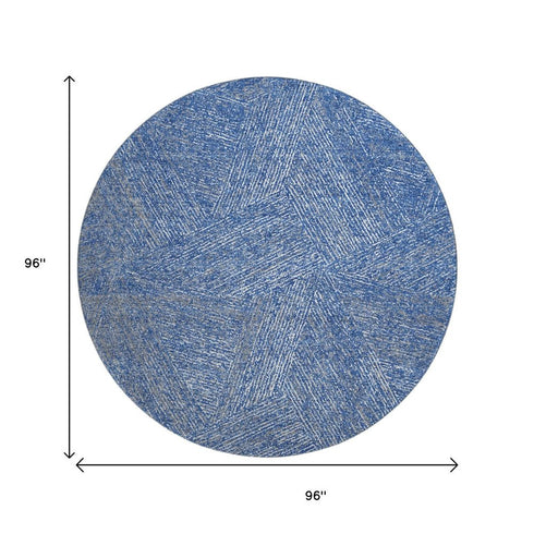 8' Navy Blue And Ivory Abstract Washable Round Rug With UV Protection