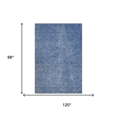 8' X 10' Navy Blue And Ivory Abstract Washable Area Rug With UV Protection
