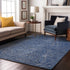 8' X 10' Navy Blue And Ivory Abstract Washable Area Rug With UV Protection