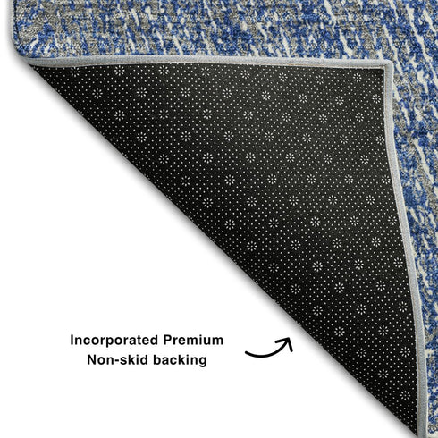 8' X 10' Navy Blue And Ivory Abstract Washable Area Rug With UV Protection