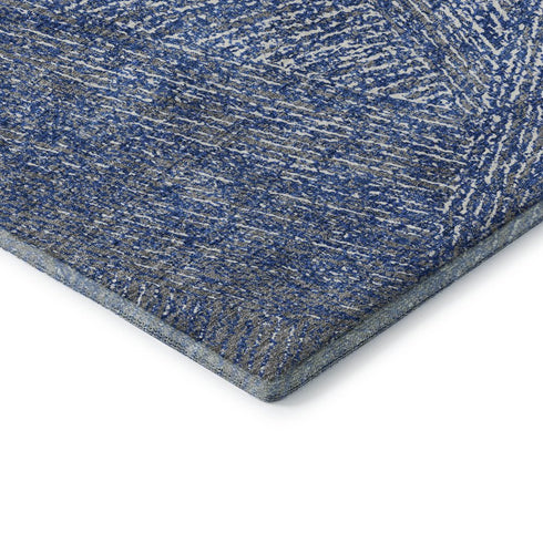 8' X 10' Navy Blue And Ivory Abstract Washable Area Rug With UV Protection