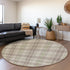 8' Beige Green And Tan Plaid Washable Round Rug With UV Protection