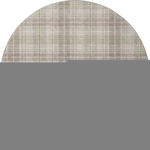 8' Beige Green And Tan Plaid Washable Round Rug With UV Protection